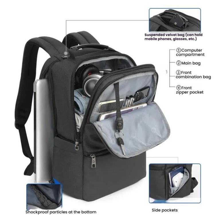 Tigernu 19-inch Expandable Men Anti-Theft Laptop Backpack with USB Charging Port, Headphone Hole & Comfort Shoulder Straps for Travel, Work Commute - Black
