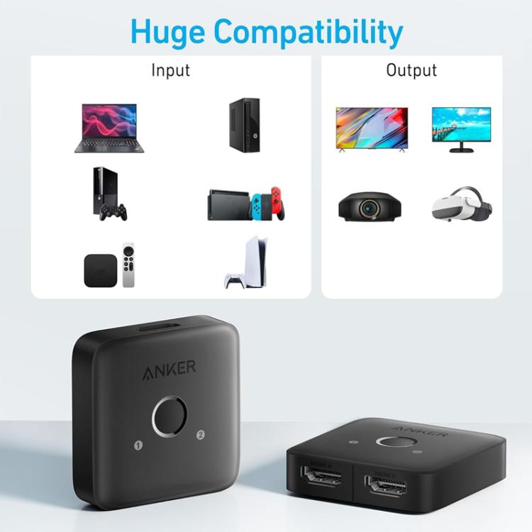 ANKER A83H1 4K 2 Into 1 Out Docking Station HDMI Converter - Black