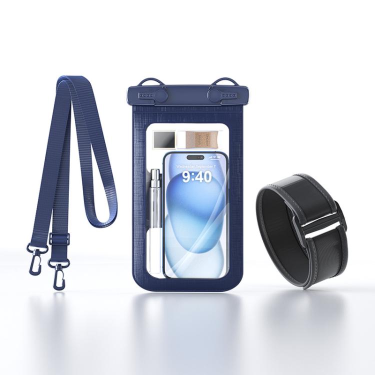 Cell Phone Waterproof Bag IPX8 30m Waterproof Touch Screen Phone Case Sports Outdoor Waterproof Bag, Color: With Armband  -  Navy Blue