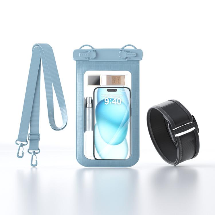 Cell Phone Waterproof Bag IPX8 30m Waterproof Touch Screen Phone Case Sports Outdoor Waterproof Bag, Color: With Armband  -  Gray Blue