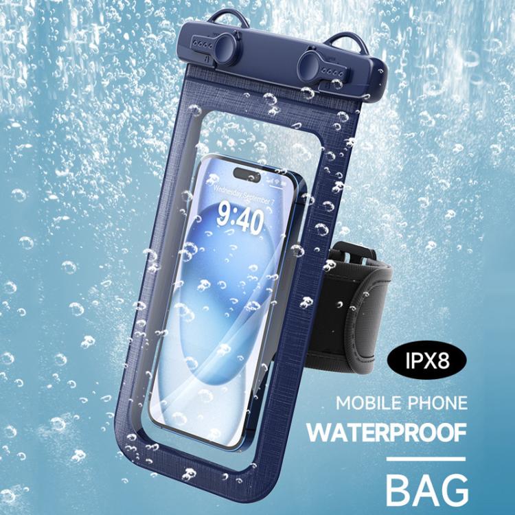 Cell Phone Waterproof Bag IPX8 30m Waterproof Touch Screen Phone Case Sports Outdoor Waterproof Bag, Color: Without Armband  -  Navy Blue