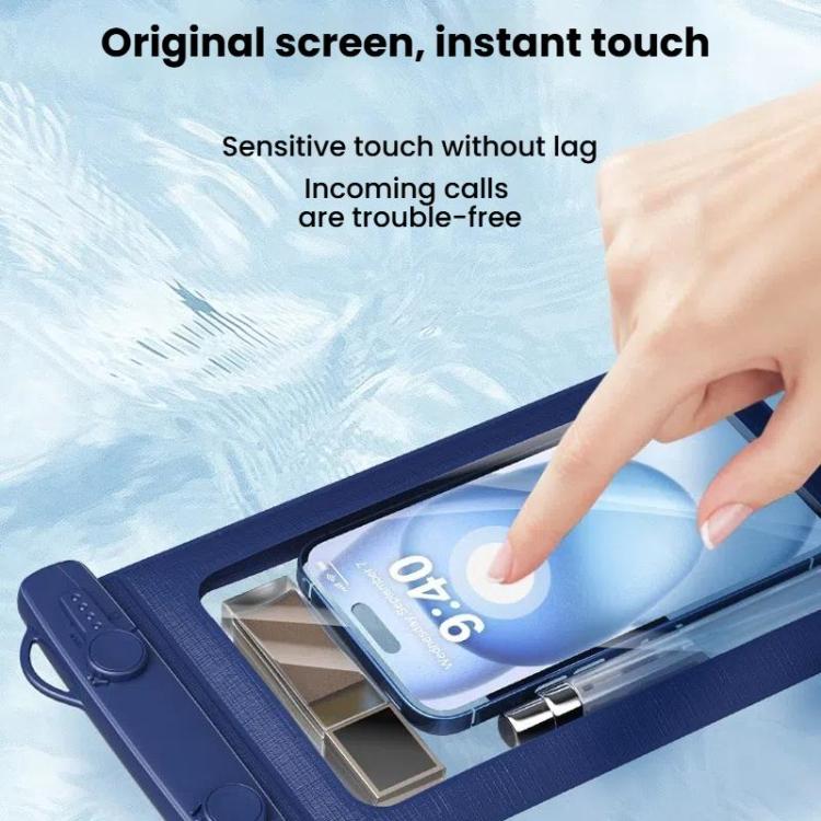 Cell Phone Waterproof Bag IPX8 30m Waterproof Touch Screen Phone Case Sports Outdoor Waterproof Bag, Color: With Armband  -  Navy Blue