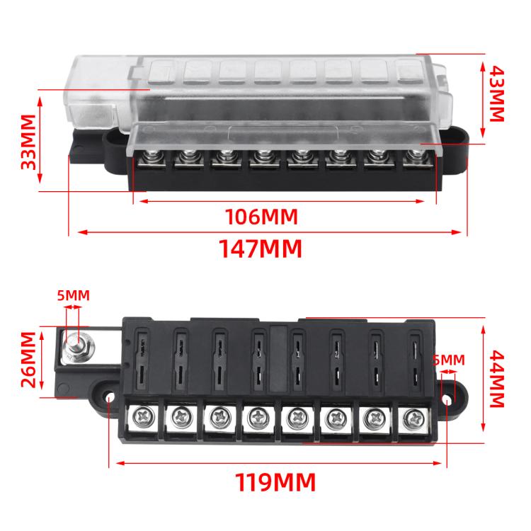 Automotive 8-way Fuse Box Terminal Block With Transparent Cover - CP-5099