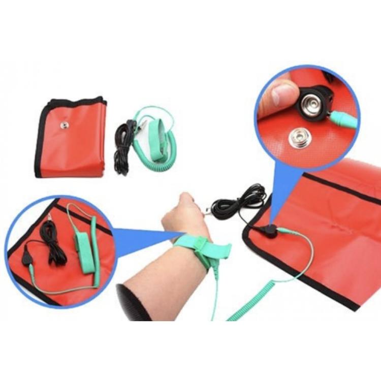 ProsKit 8PK-AS07-1 26x24 Inch ESD Anti-Static Work Mat with 2m Wrist Strap & 3m Grounding Cord - Red