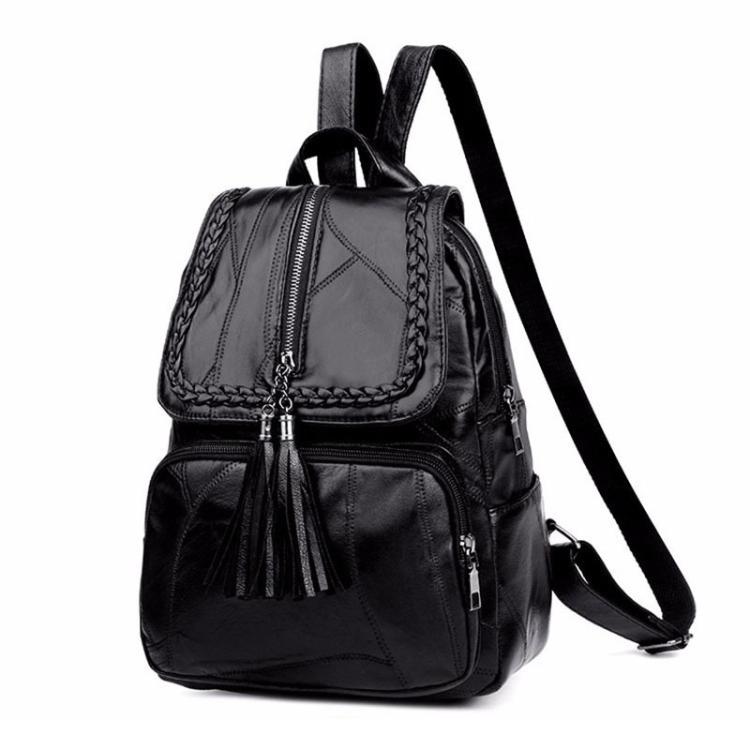 Casual Women Shoulder Bag PU Leather Simple Versatile Trend Female Backpack Student Travel Schoolbag - Black