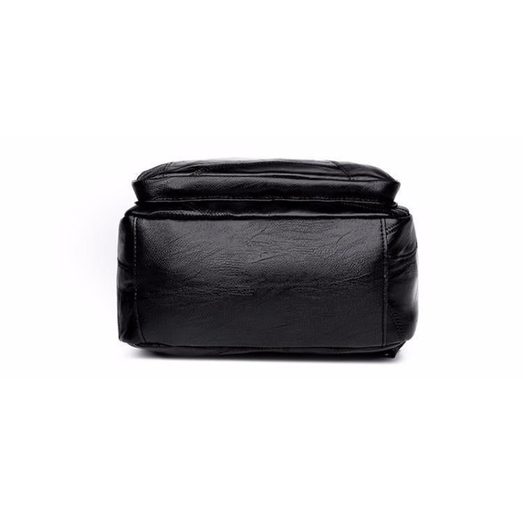 Casual Women Shoulder Bag PU Leather Simple Versatile Trend Female Backpack Student Travel Schoolbag - Black