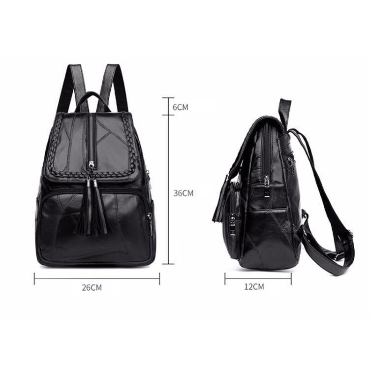 Casual Women Shoulder Bag PU Leather Simple Versatile Trend Female Backpack Student Travel Schoolbag - Black