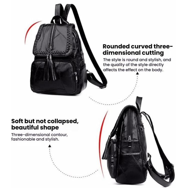Casual Women Shoulder Bag PU Leather Simple Versatile Trend Female Backpack Student Travel Schoolbag - Black