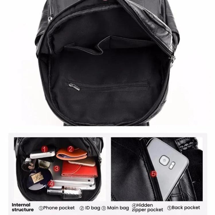 Casual Women Shoulder Bag PU Leather Simple Versatile Trend Female Backpack Student Travel Schoolbag - Black