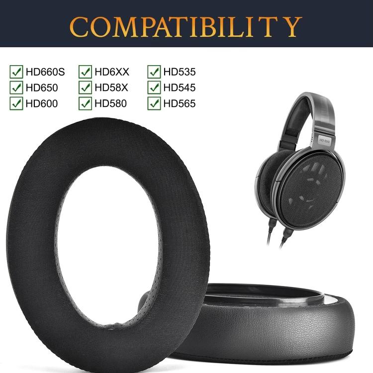 1pair Ice Feeling Earpads For Sennheiser HD650, HD660 S, HD600, HD580, HD565, HD545, HD535 Replacement Earmuffs - Black
