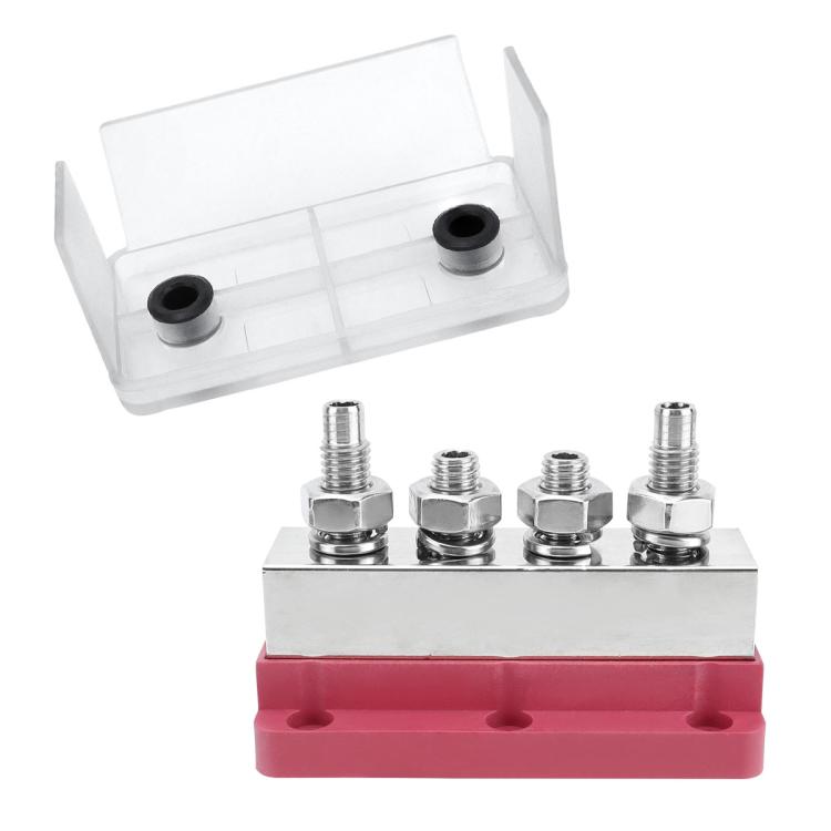 600A RV Yacht Copper Bolt 4 Stud Heavy Duty Busbar Terminal, Color: Red Single