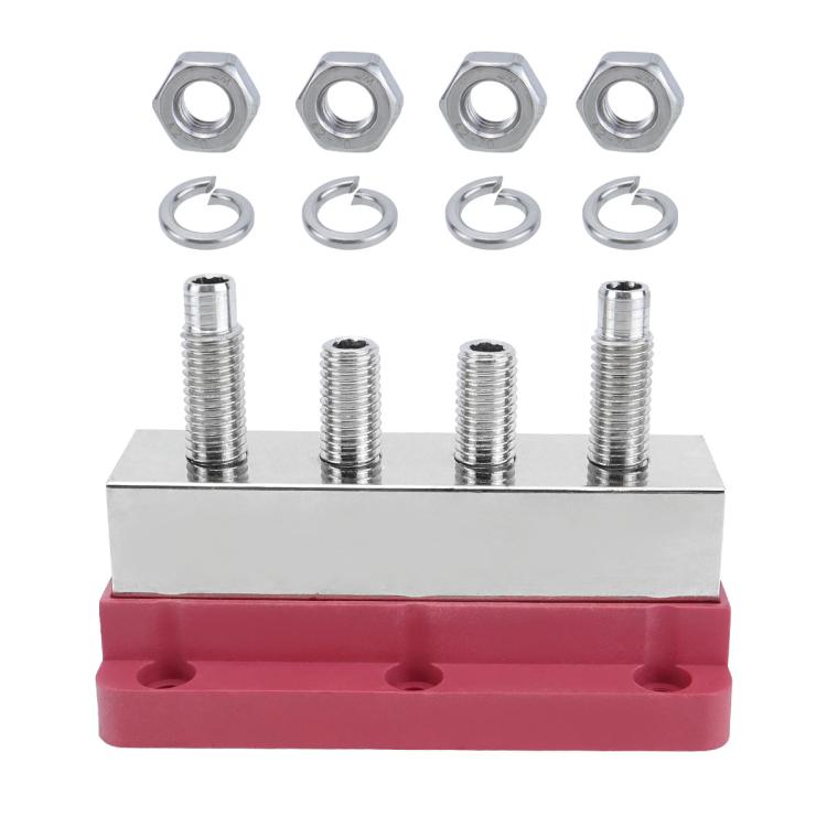 600A RV Yacht Copper Bolt 4 Stud Heavy Duty Busbar Terminal, Color: Red Single