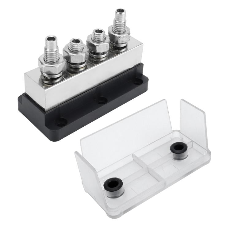 600A RV Yacht Copper Bolt 4 Stud Heavy Duty Busbar Terminal, Color: Black Single