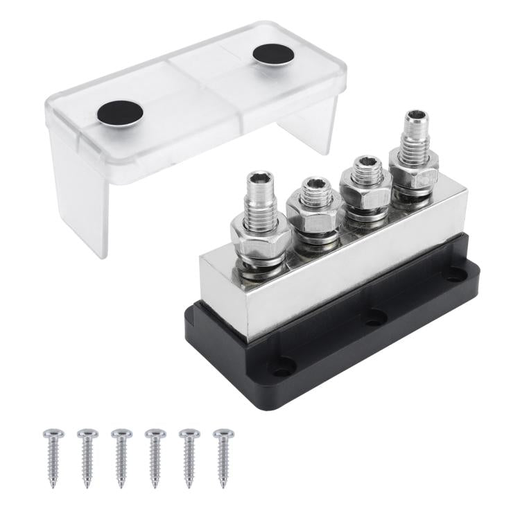 600A RV Yacht Copper Bolt 4 Stud Heavy Duty Busbar Terminal, Color: Red+Black
