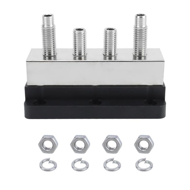 600A RV Yacht Copper Bolt 4 Stud Heavy Duty Busbar Terminal, Color: Red+Black