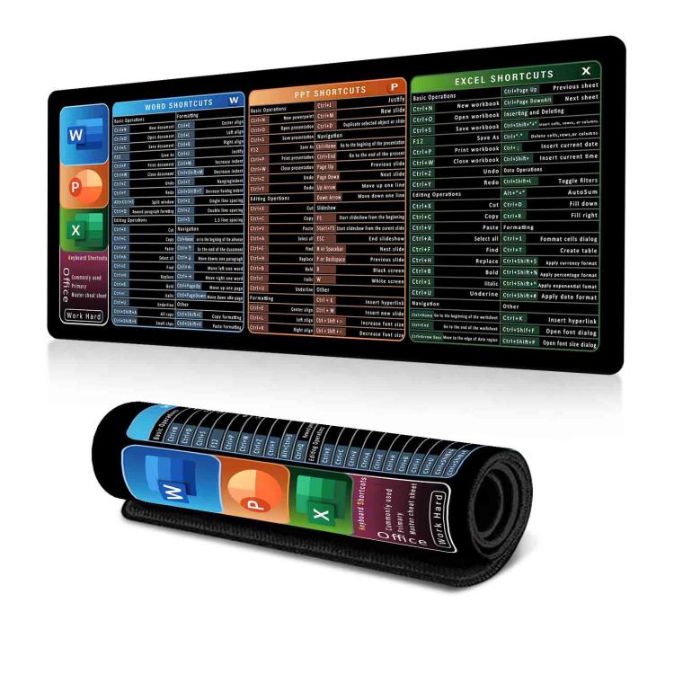 Keyboard Shortcut Desk Mat Mouse Pad Non-Slip Office Desk Pad With Computer Commands 300x600x3mm