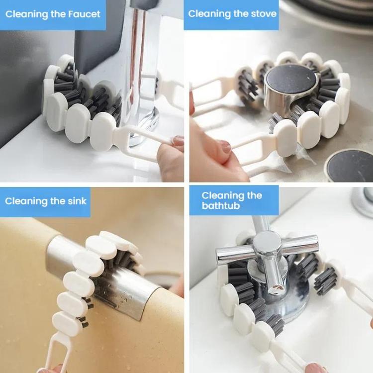 2pcs Bendable Multifunctional Crevice Brush Bathroom Faucet Brush Kitchen Cleaning Brush - White