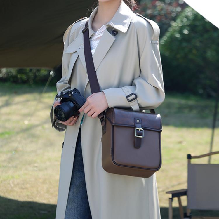 Cwatcun D185 Medium Shoulder Leisure Camera Bag Vintage PU Waterproof Micro SLR Camera Storage Bag - Brown