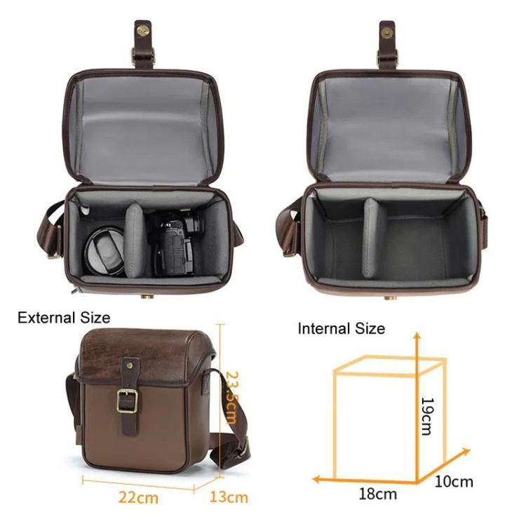 Cwatcun D185 Medium Shoulder Leisure Camera Bag Vintage PU Waterproof Micro SLR Camera Storage Bag - Brown