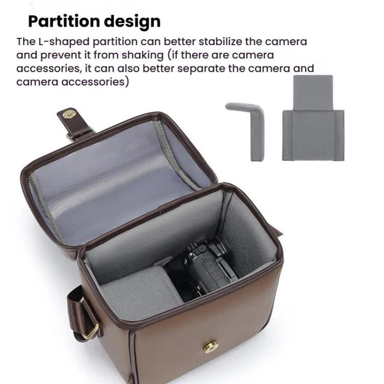 Cwatcun D185 Medium Shoulder Leisure Camera Bag Vintage PU Waterproof Micro SLR Camera Storage Bag - Brown