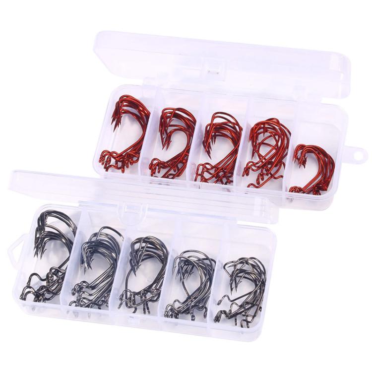 HENGJIA FH013 50pcs / Box Outdoor Fishing Cranked Stripers Hook Set, Color: Red