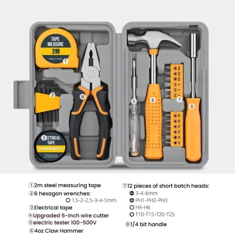 Multifunctional Home Hardware Tools Repair Hand Toolbox Combination Set, Style: 24pcs /Set Pliers Upgrade Yellow