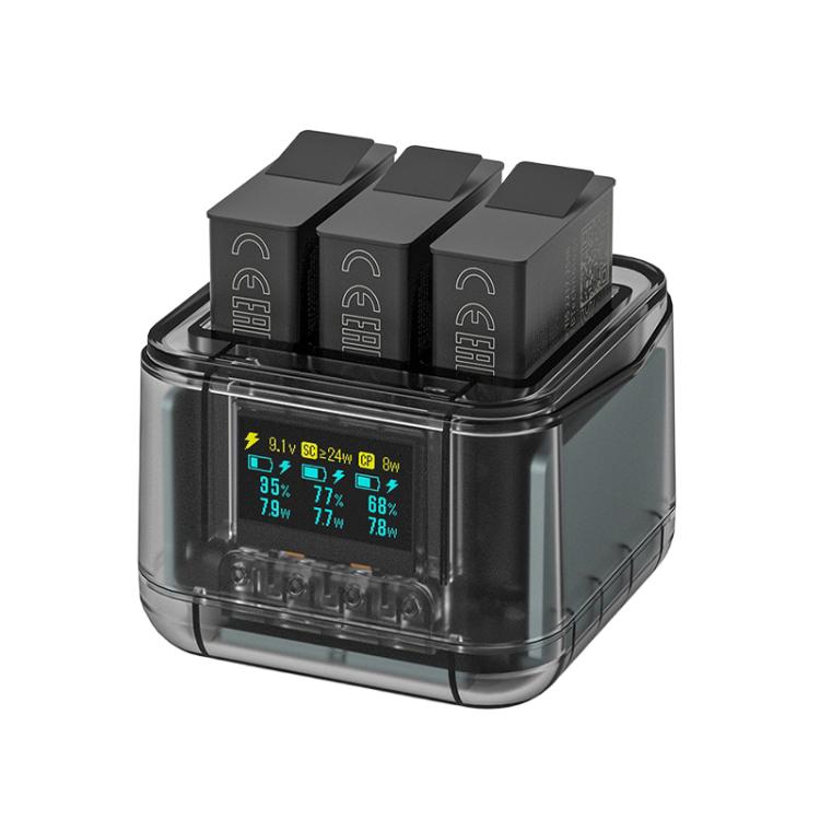 For GoPro HERO13 Black Super Fast Charger Dock Battery Charging Station With OLED Screen Display - Transparent Black