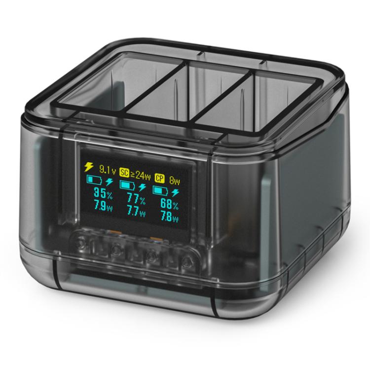 For GoPro HERO13 Black Super Fast Charger Dock Battery Charging Station With OLED Screen Display - Transparent Black