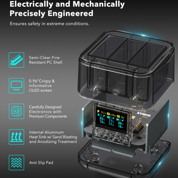 For GoPro HERO13 Black Super Fast Charger Dock Battery Charging Station With OLED Screen Display - Transparent Black