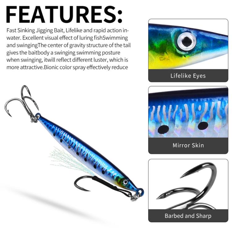 45G PROBEROS LF151 Long-Distance Casting Sinking Lure 3D Fast-Draw Sea Fishing Mackerel Hook