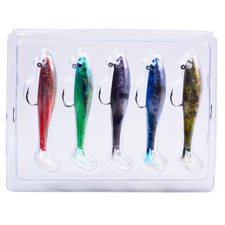PROBEROS DW6092N12B 5pcs / Set T-Tail Lua False Bait Single Hook Full Swimming Submerged Imitation Soft Lure