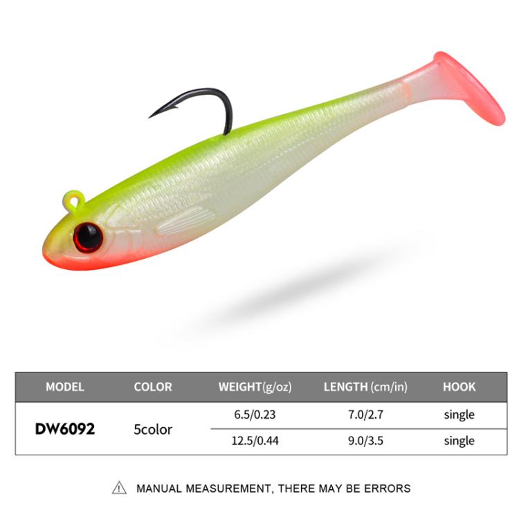 PROBEROS DW6092N12B 5pcs / Set T-Tail Lua False Bait Single Hook Full Swimming Submerged Imitation Soft Lure