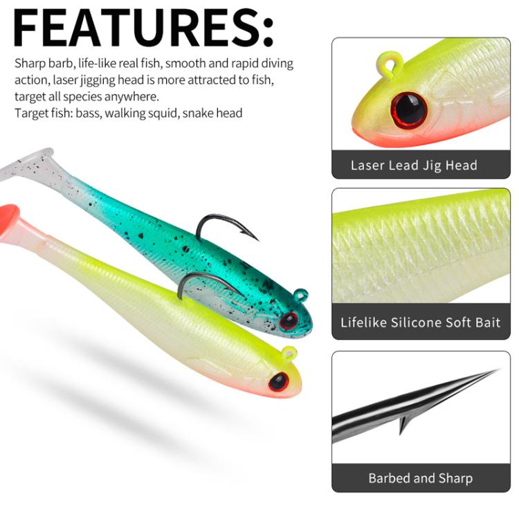 PROBEROS DW6092N12B 5pcs / Set T-Tail Lua False Bait Single Hook Full Swimming Submerged Imitation Soft Lure