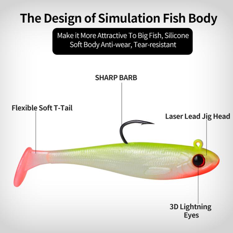 PROBEROS DW6092N6A 5pcs / Set T-Tail Lua False Bait Single Hook Full Swimming Submerged Imitation Soft Lure
