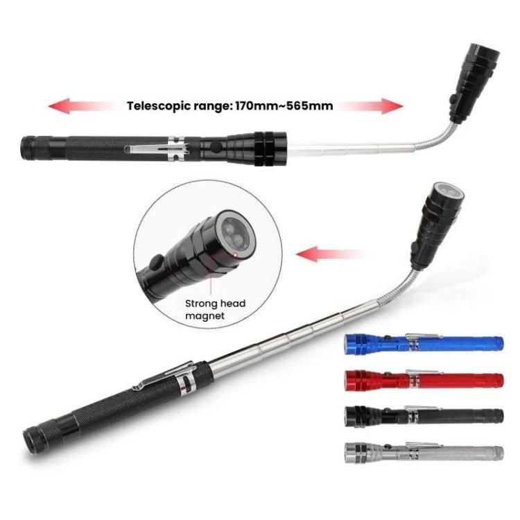 170mm-565mm 3LEDs Light Bendable Telescopic Multifunctional Picker Auto Repair Screw Tool - Black