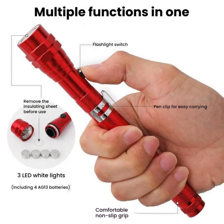 170mm-565mm 3LEDs Light Bendable Telescopic Multifunctional Picker Auto Repair Screw Tool - Black