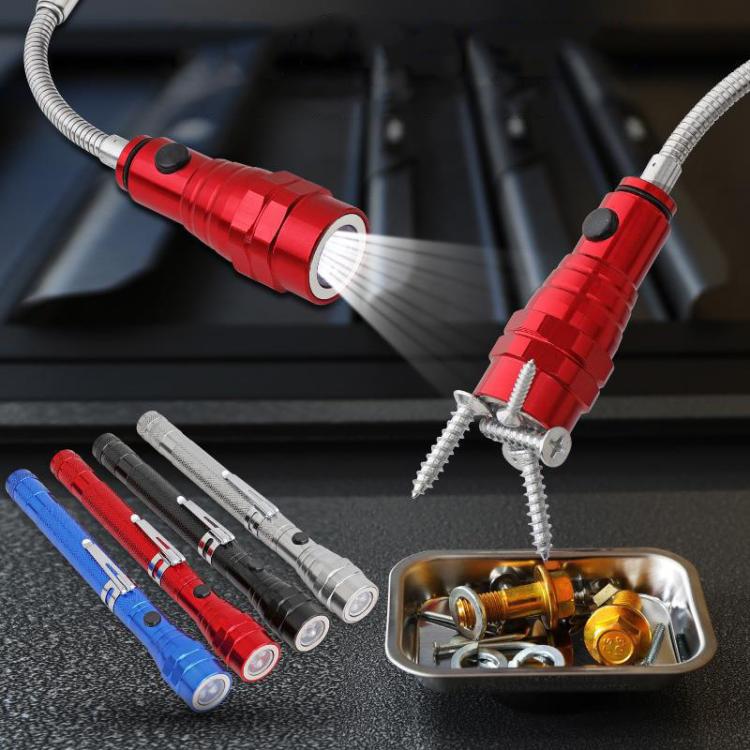 170mm-565mm 3LEDs Light Bendable Telescopic Multifunctional Picker Auto Repair Screw Tool - Black