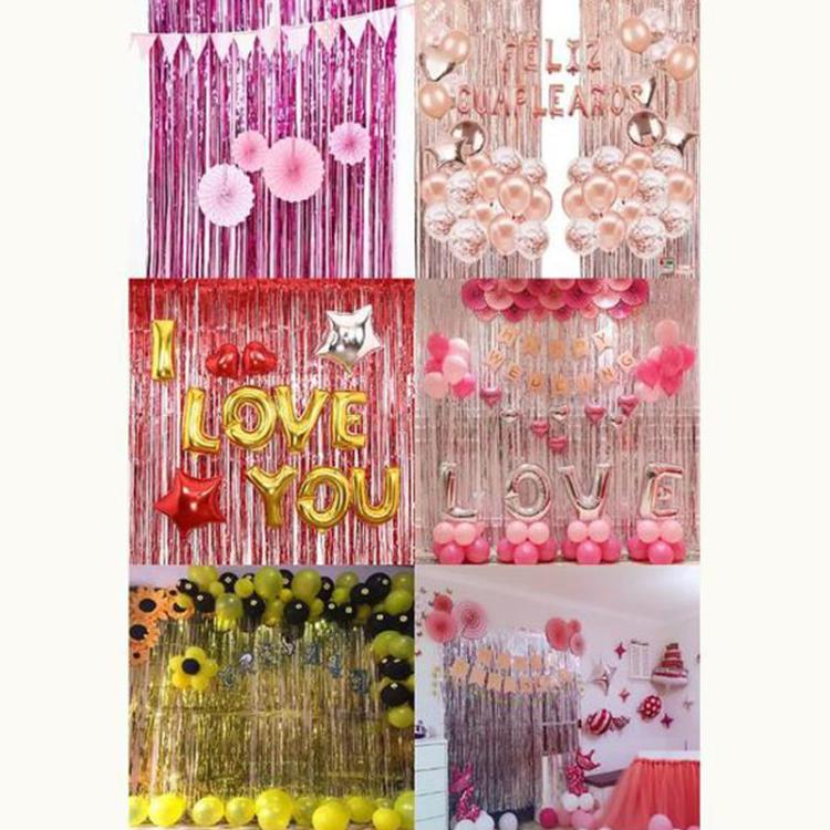 2Packs 1x2m Wave Foil Fringe Curtain Party Anniversary Birthday Background Decoration Venue Props