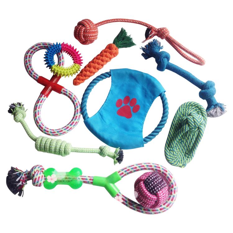 Pet Knot Chewing Toy Combination Set, Specifications: 10pcs /Set Red Footprint Flying Disc 745