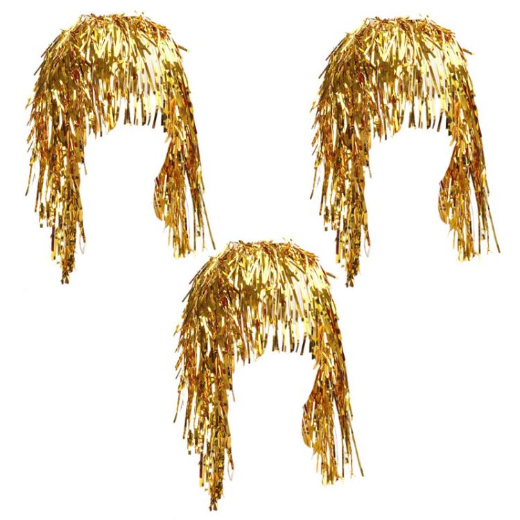 3pcs Cosplay Disco Wigs Foil Tinsel Shiny Party Hats Funny Atmosphere Festive Decoration Performance Props