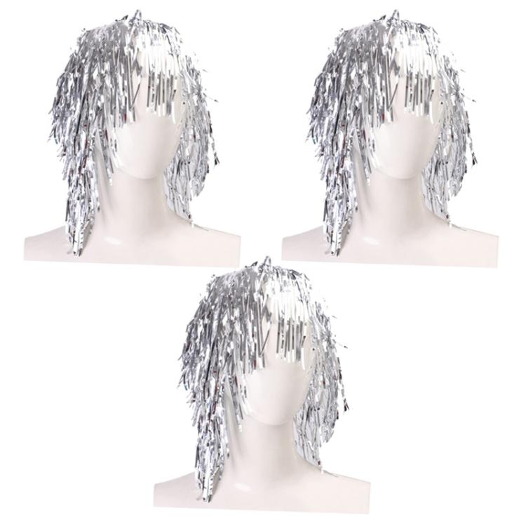 3pcs Cosplay Disco Wigs Foil Tinsel Shiny Party Hats Funny Atmosphere Festive Decoration Performance Props