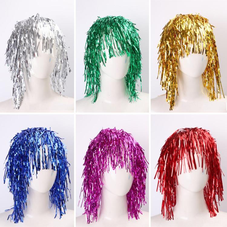 3pcs Cosplay Disco Wigs Foil Tinsel Shiny Party Hats Funny Atmosphere Festive Decoration Performance Props