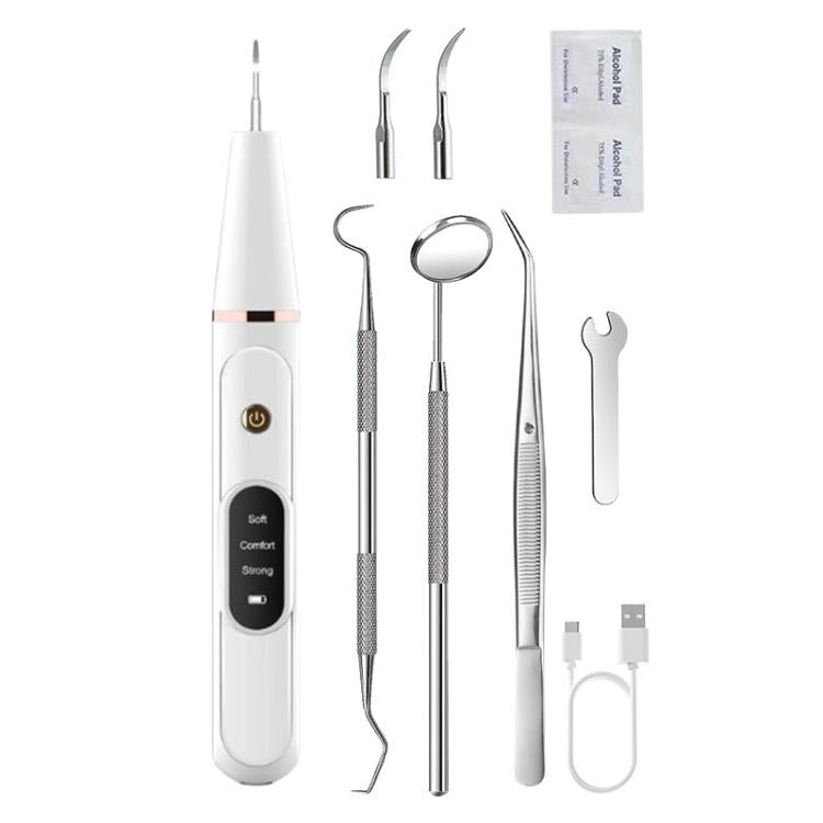 Pet Ultrasonic Teeth Cleaner Dog Tooth Brushing Kit Plaque Tartar Remover Dental Care Tool, Spec: With 3pcs Kit  - White