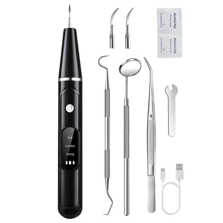 Pet Ultrasonic Teeth Cleaner Dog Tooth Brushing Kit Plaque Tartar Remover Dental Care Tool, Spec: With 3pcs Kit  - Black