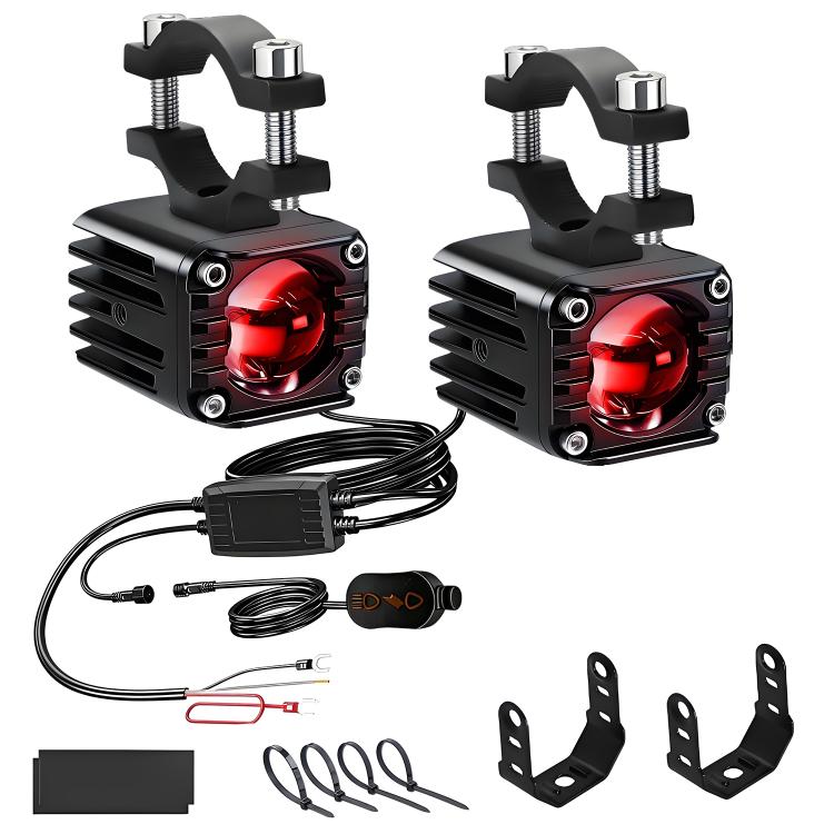 40W Motorcycle Wired Switch Integrated Waterproof Demon Eye Spotlight - Red Light
