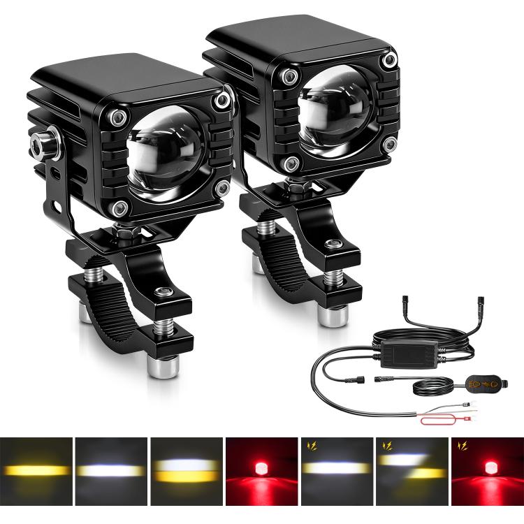 40W Motorcycle Wired Switch Integrated Waterproof Demon Eye Spotlight - Red Light