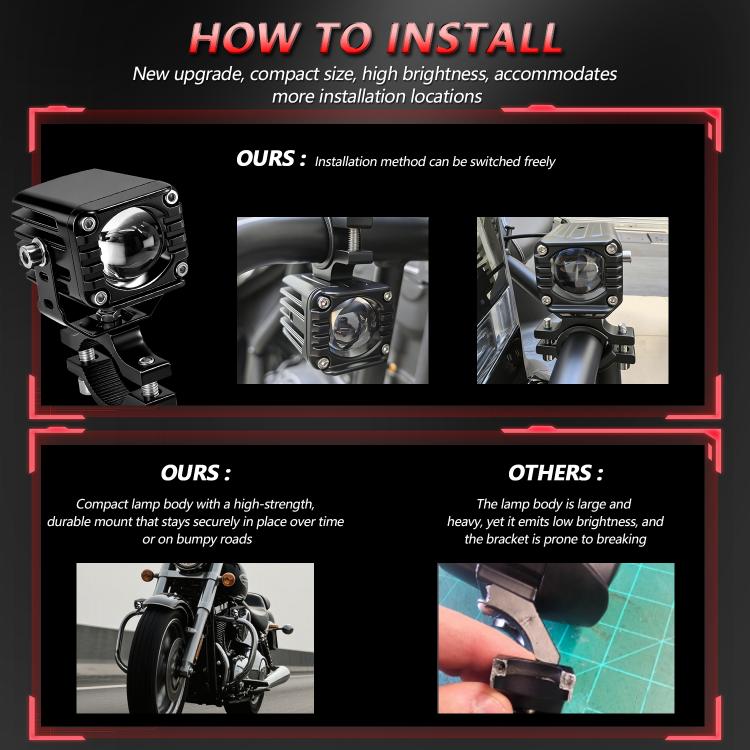 40W Motorcycle Wired Switch Integrated Waterproof Demon Eye Spotlight - Red Light