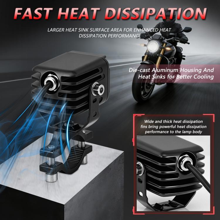 40W Motorcycle Wired Switch Integrated Waterproof Demon Eye Spotlight - Red Light