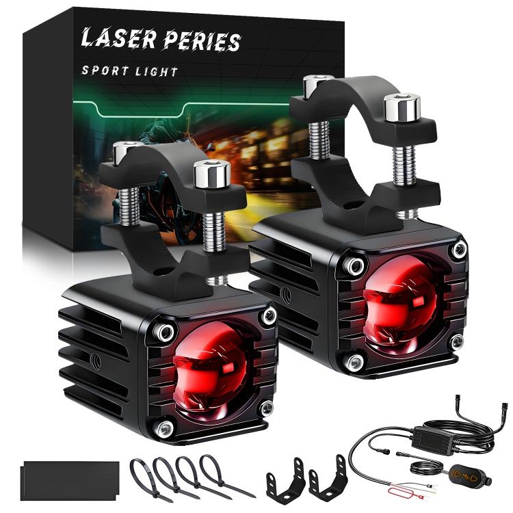 40W Motorcycle Wired Switch Integrated Waterproof Demon Eye Spotlight - Red Light