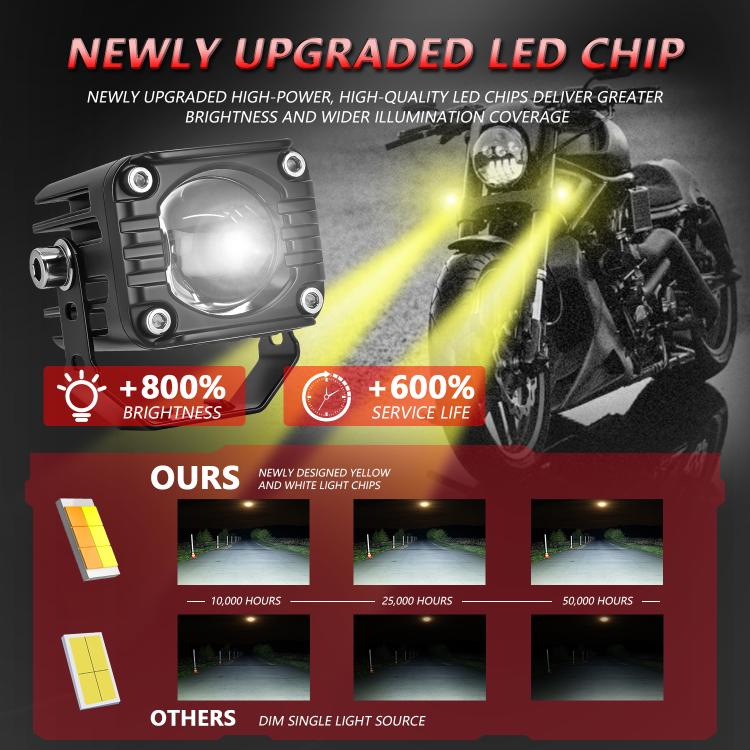 40W Motorcycle Wired Switch Integrated Waterproof Demon Eye Spotlight - Red Light